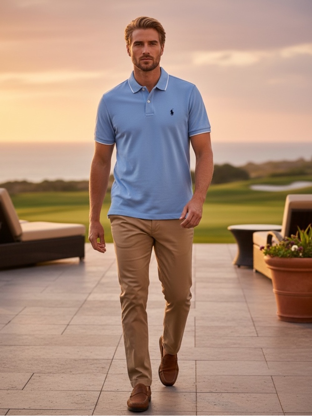 Polo Ralph Lauren Men’s Custom Fit Polo Shirt Blue White Trim XL